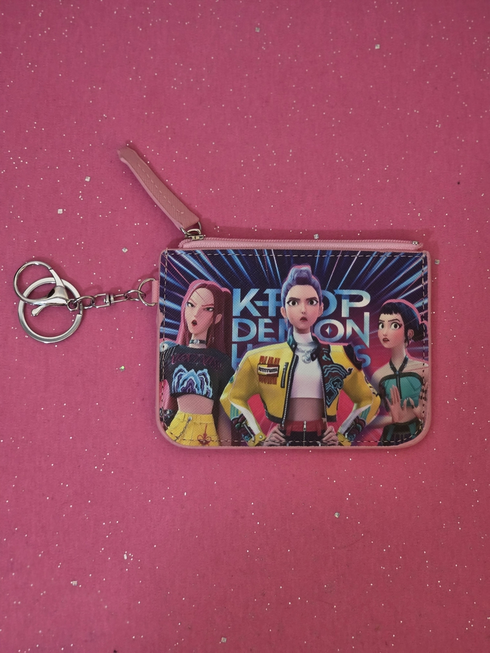 K-Pop Demon Hunters Huntrix Girls Pink Graphic Print Zip Card Wallet Pouch